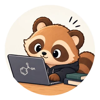 S.Tanuki のアイコン（パソコンに向かうたぬき）